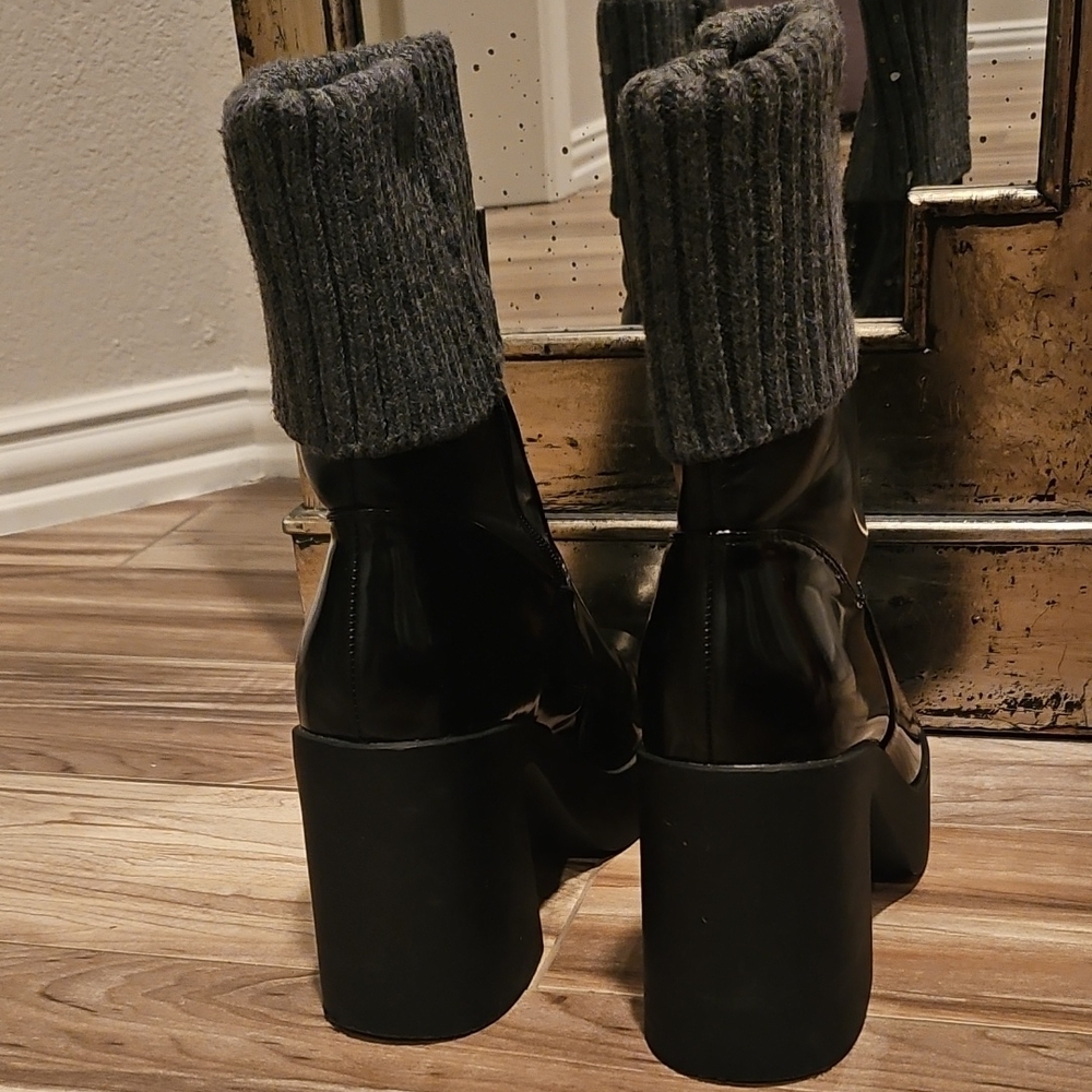 Sweater Cuffed Platform Rain Boots - Picture 2 of 8